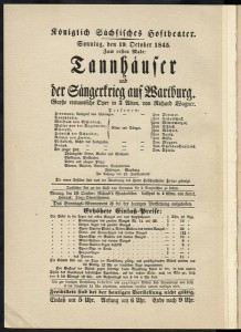 Affiche pour la création de Tannhäuser à Dresde le 19 octobre 1845