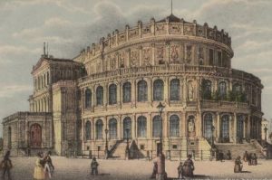 Le premier "Semperoper" (ancien théâtre d'opéra), œuvre architecturale de Gottfried Semper où, le 5 avril 1846 (Dimanche des Rameaux), Wagner dirigea un concert consacré à Beethoven