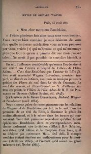 Le début de la lettre de Richard Wagner à Charles Baudelaire le 15 avril 1861 (en réponse à la sienne)